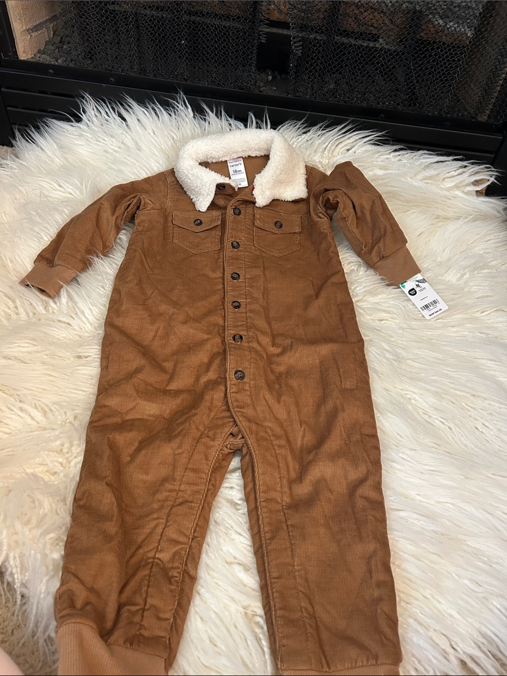 CartersKids Brown Corduroy One-Piece with Sherpa Collar 18 months